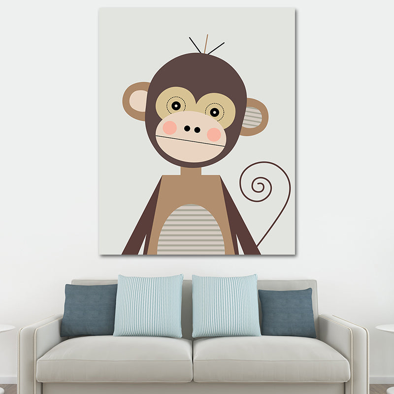 Cartoon Animal Canvas Print Modernist Textured Wall Art Decor in Dark Color for Nursery Brown Clearhalo 'Art Gallery' 'Canvas Art' 'Kids' Arts' 1660282