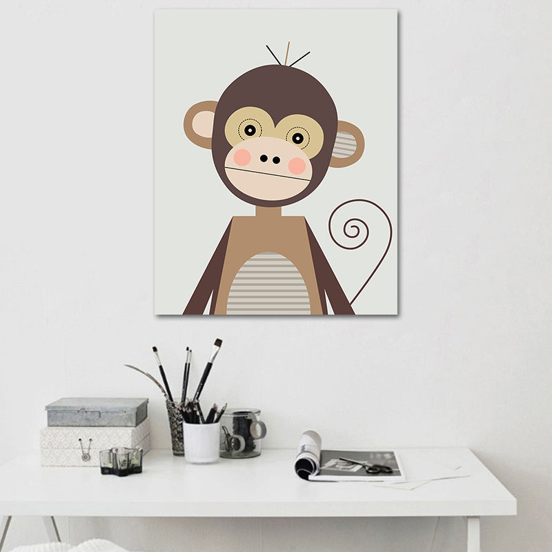 Cartoon Animal Canvas Print Modernist Textured Wall Art Decor in Dark Color for Nursery Clearhalo 'Art Gallery' 'Canvas Art' 'Kids' Arts' 1660284