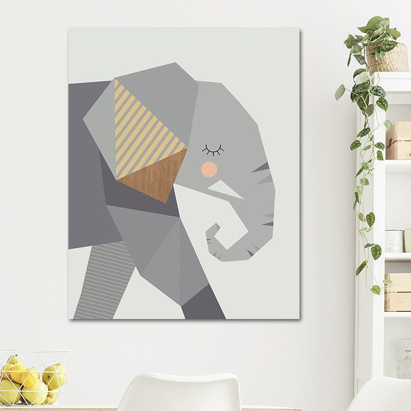 Cartoon Animal Canvas Print Modernist Textured Wall Art Decor in Dark Color for Nursery Grey Clearhalo 'Art Gallery' 'Canvas Art' 'Kids' Arts' 1660289