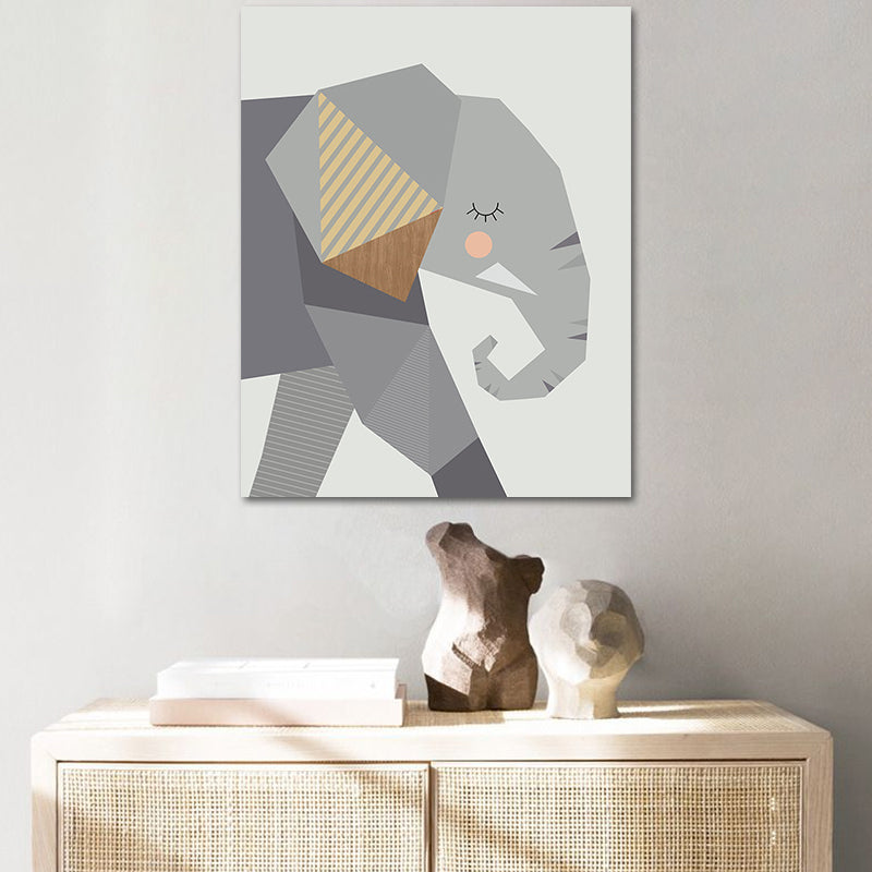 Cartoon Animal Canvas Print Modernist Textured Wall Art Decor in Dark Color for Nursery Clearhalo 'Art Gallery' 'Canvas Art' 'Kids' Arts' 1660290