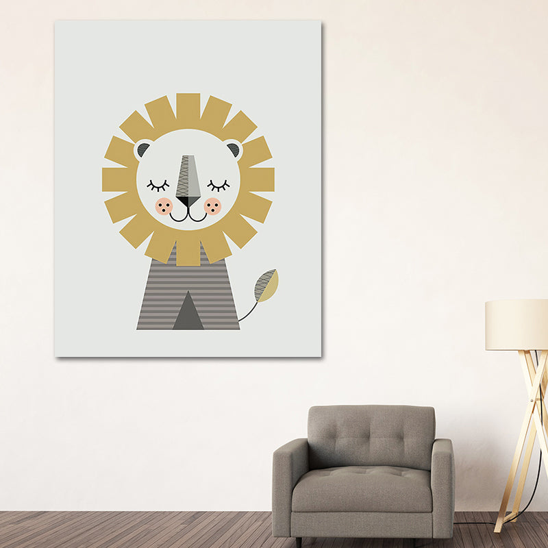 Cartoon Animal Canvas Print Modernist Textured Wall Art Decor in Dark Color for Nursery Yellow Clearhalo 'Art Gallery' 'Canvas Art' 'Kids' Arts' 1660293