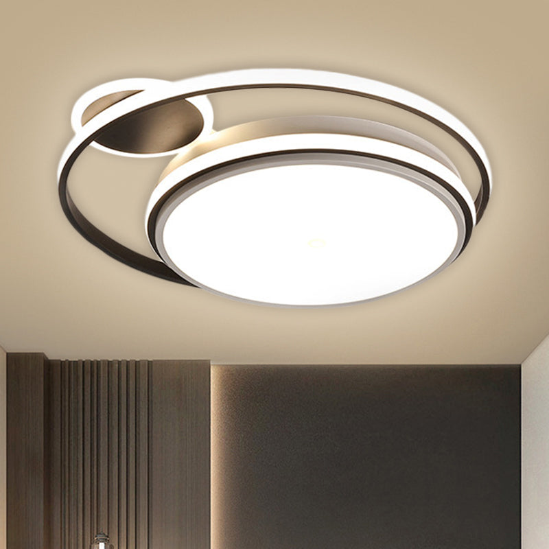 Round Shape Flush Mount Lamp Simplicity Metal 18"/21.5" Wide LED Black Ceiling Lighting, Warm/White Light Black Clearhalo 'Ceiling Lights' 'Close To Ceiling Lights' 'Close to ceiling' 'Flush mount' Lighting' 1660297