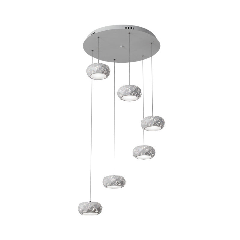 Drum Pendant Light Kit Modern Metal LED White Suspension Lighting in White/Warm Light with Adjustable Cords Clearhalo 'Ceiling Lights' 'Modern Pendants' 'Modern' 'Pendant Lights' 'Pendants' Lighting' 166082