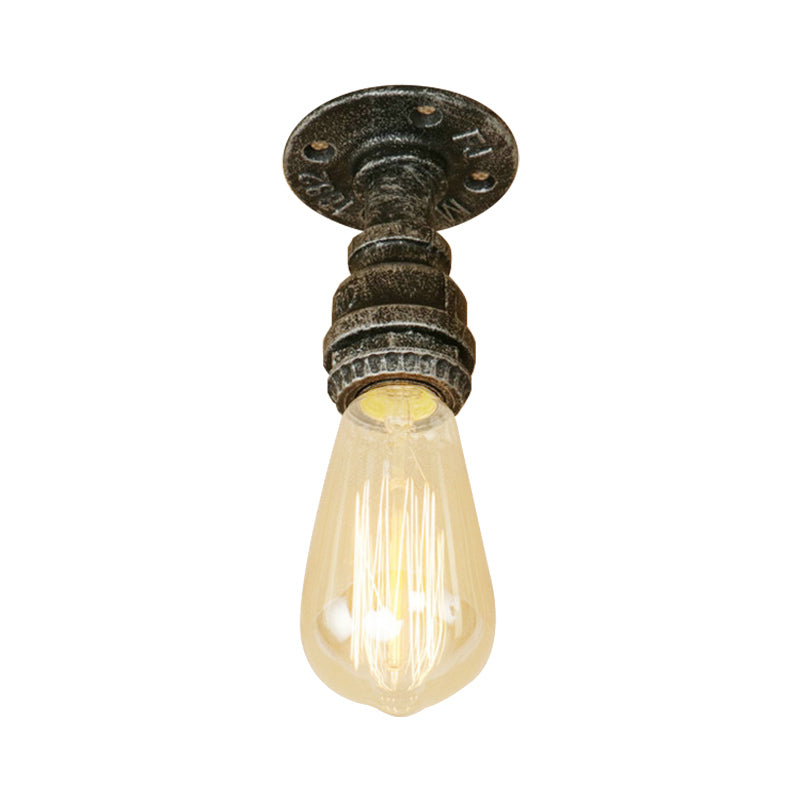 1 Head Iron Semi Flush Lighting Industrial Rustic Bronze/Antique Brass Open Bulb Corridor Ceiling Lamp Clearhalo 'Ceiling Lights' 'Close To Ceiling Lights' 'Close to ceiling' 'Semi-flushmount' Lighting' 166107