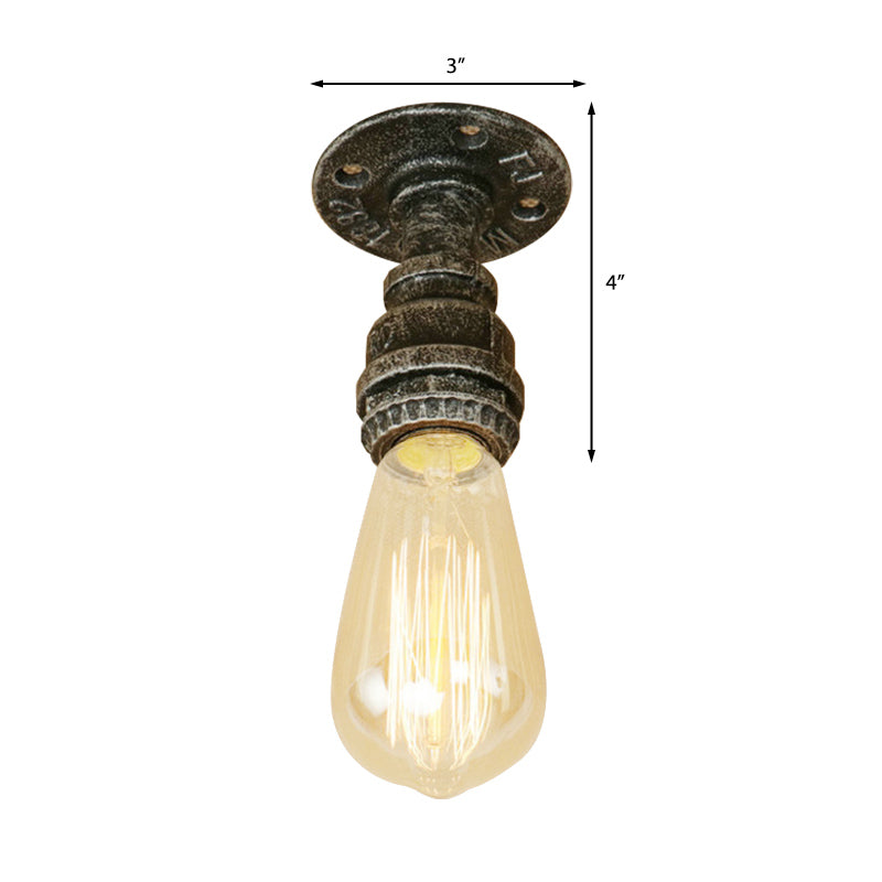 1 Head Iron Semi Flush Lighting Industrial Rustic Bronze/Antique Brass Open Bulb Corridor Ceiling Lamp Clearhalo 'Ceiling Lights' 'Close To Ceiling Lights' 'Close to ceiling' 'Semi-flushmount' Lighting' 166108