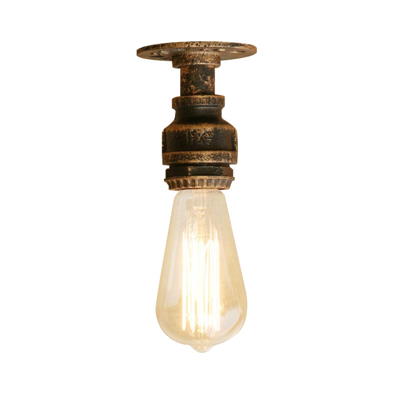 1 Head Iron Semi Flush Lighting Industrial Rustic Bronze/Antique Brass Open Bulb Corridor Ceiling Lamp Clearhalo 'Ceiling Lights' 'Close To Ceiling Lights' 'Close to ceiling' 'Semi-flushmount' Lighting' 166110