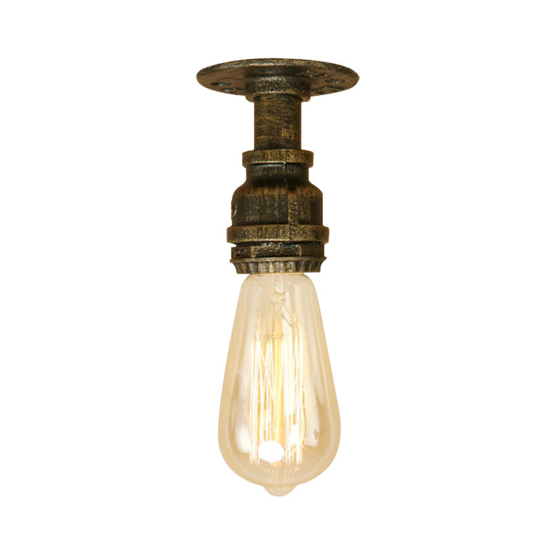 1 Head Iron Semi Flush Lighting Industrial Rustic Bronze/Antique Brass Open Bulb Corridor Ceiling Lamp Clearhalo 'Ceiling Lights' 'Close To Ceiling Lights' 'Close to ceiling' 'Semi-flushmount' Lighting' 166112