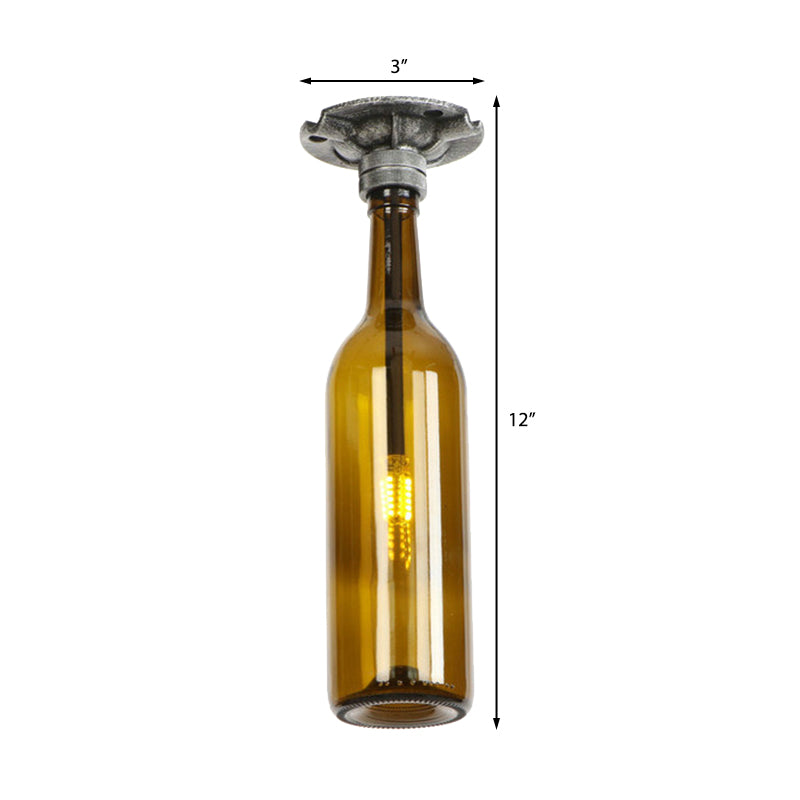 1 Light Semi Flush Lighting Rustic Stylish Bottle Glass Shade Ceiling Light Fixture in Brown/Blue for Corridor Clearhalo 'Ceiling Lights' 'Close To Ceiling Lights' 'Close to ceiling' 'Glass shade' 'Glass' 'Semi-flushmount' Lighting' 166175