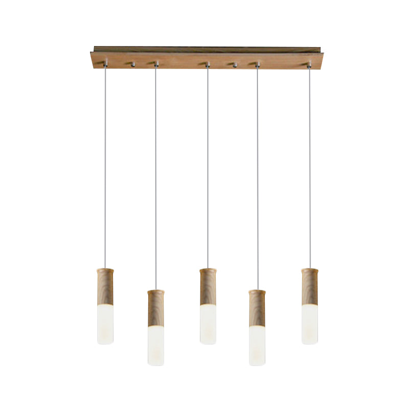 Tubular Wood LED Pendant Light Contemporary 1/5/7/9-Head Kitchen Ceiling Hanging Lamp with Diffuser Clearhalo 'Ceiling Lights' 'Pendant Lights' 'Pendants' Lighting' 166219