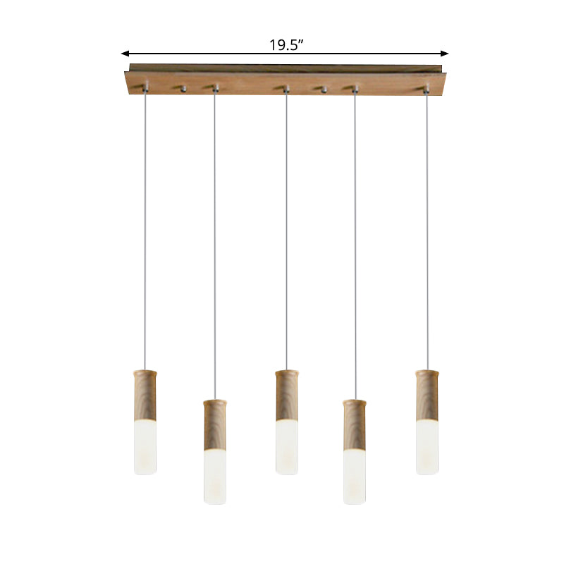 Tubular Wood LED Pendant Light Contemporary 1/5/7/9-Head Kitchen Ceiling Hanging Lamp with Diffuser Clearhalo 'Ceiling Lights' 'Pendant Lights' 'Pendants' Lighting' 166220