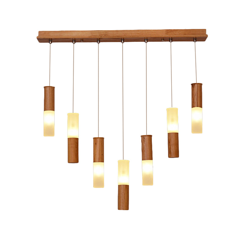 Tubular Wood LED Pendant Light Contemporary 1/5/7/9-Head Kitchen Ceiling Hanging Lamp with Diffuser Clearhalo 'Ceiling Lights' 'Pendant Lights' 'Pendants' Lighting' 166223