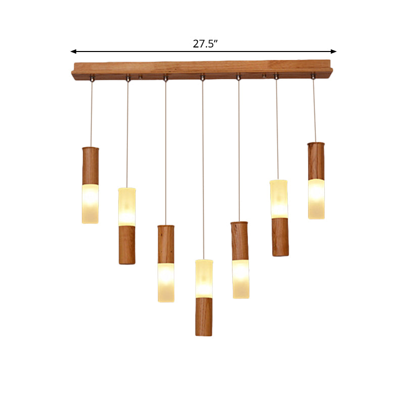 Tubular Wood LED Pendant Light Contemporary 1/5/7/9-Head Kitchen Ceiling Hanging Lamp with Diffuser Clearhalo 'Ceiling Lights' 'Pendant Lights' 'Pendants' Lighting' 166224