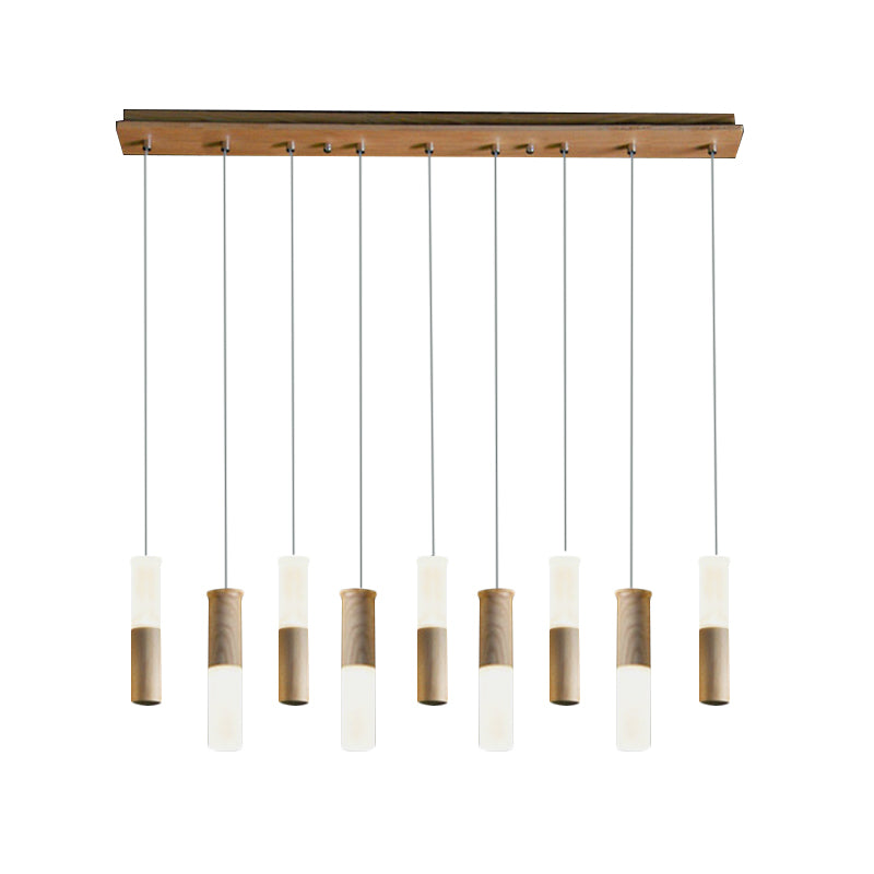 Tubular Wood LED Pendant Light Contemporary 1/5/7/9-Head Kitchen Ceiling Hanging Lamp with Diffuser Clearhalo 'Ceiling Lights' 'Pendant Lights' 'Pendants' Lighting' 166227