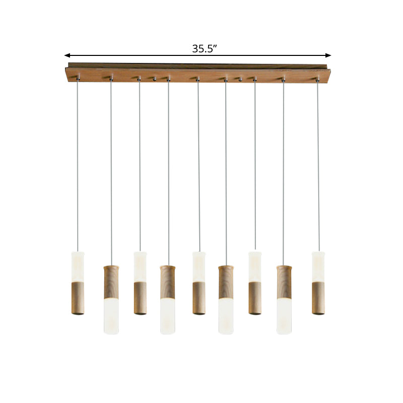 Tubular Wood LED Pendant Light Contemporary 1/5/7/9-Head Kitchen Ceiling Hanging Lamp with Diffuser Clearhalo 'Ceiling Lights' 'Pendant Lights' 'Pendants' Lighting' 166228