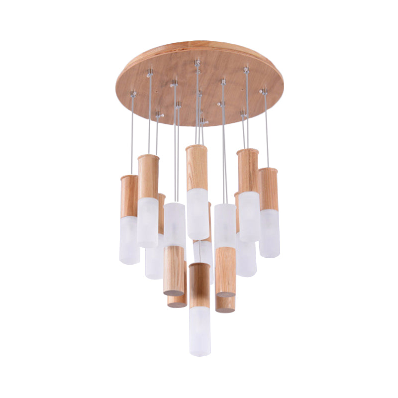 Tubular Wood LED Pendant Light Contemporary 1/5/7/9-Head Kitchen Ceiling Hanging Lamp with Diffuser Clearhalo 'Ceiling Lights' 'Pendant Lights' 'Pendants' Lighting' 166231