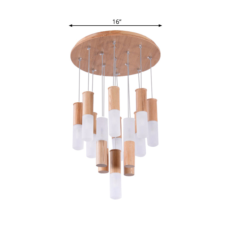 Tubular Wood LED Pendant Light Contemporary 1/5/7/9-Head Kitchen Ceiling Hanging Lamp with Diffuser Clearhalo 'Ceiling Lights' 'Pendant Lights' 'Pendants' Lighting' 166232