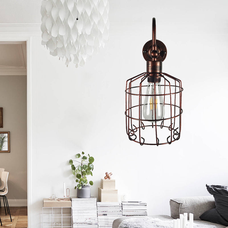 Birdcage Iron Wall Lighting Rustic Stylish 1 Light Restaurant Mini Sconce Light Fixture in Antique Brass/Weathered Copper Clearhalo 'Art deco wall lights' 'Cast Iron' 'Glass' 'Industrial wall lights' 'Industrial' 'Middle century wall lights' 'Modern' 'Rustic wall lights' 'Tiffany' 'Traditional wall lights' 'Wall Lamps & Sconces' 'Wall Lights' Lighting' 166234