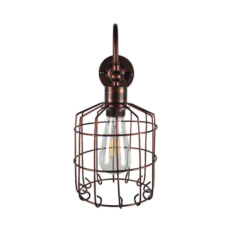 Birdcage Iron Wall Lighting Rustic Stylish 1 Light Restaurant Mini Sconce Light Fixture in Antique Brass/Weathered Copper Clearhalo 'Art deco wall lights' 'Cast Iron' 'Glass' 'Industrial wall lights' 'Industrial' 'Middle century wall lights' 'Modern' 'Rustic wall lights' 'Tiffany' 'Traditional wall lights' 'Wall Lamps & Sconces' 'Wall Lights' Lighting' 166235