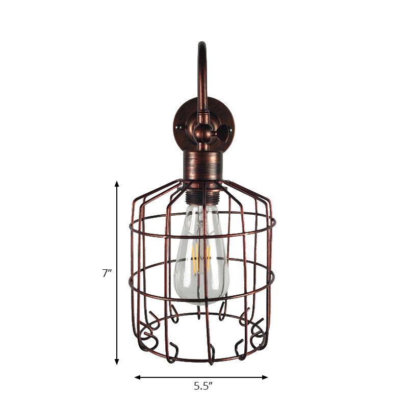 Birdcage Iron Wall Lighting Rustic Stylish 1 Light Restaurant Mini Sconce Light Fixture in Antique Brass/Weathered Copper Clearhalo 'Art deco wall lights' 'Cast Iron' 'Glass' 'Industrial wall lights' 'Industrial' 'Middle century wall lights' 'Modern' 'Rustic wall lights' 'Tiffany' 'Traditional wall lights' 'Wall Lamps & Sconces' 'Wall Lights' Lighting' 166236