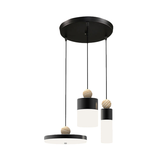 Cylindrical Metal Suspension Light Modernism LED Black Pendulum Light with Round/Linear Canopy Clearhalo 'Ceiling Lights' 'Modern Pendants' 'Modern' 'Pendant Lights' 'Pendants' Lighting' 166281