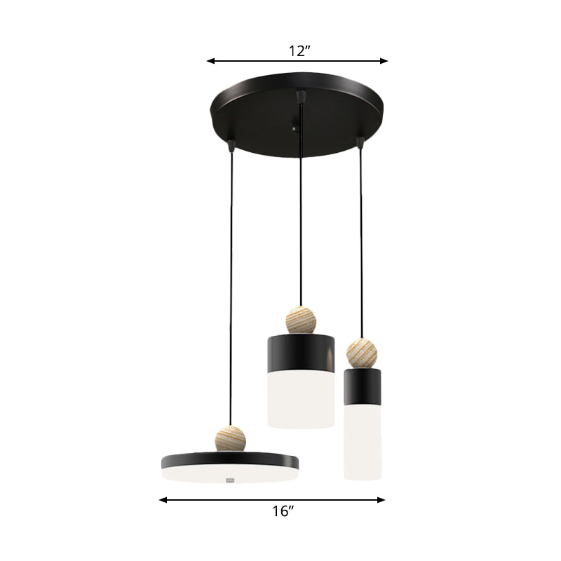 Cylindrical Metal Suspension Light Modernism LED Black Pendulum Light with Round/Linear Canopy Clearhalo 'Ceiling Lights' 'Modern Pendants' 'Modern' 'Pendant Lights' 'Pendants' Lighting' 166282