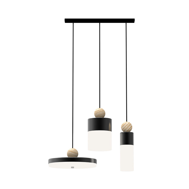 Cylindrical Metal Suspension Light Modernism LED Black Pendulum Light with Round/Linear Canopy Clearhalo 'Ceiling Lights' 'Modern Pendants' 'Modern' 'Pendant Lights' 'Pendants' Lighting' 166284