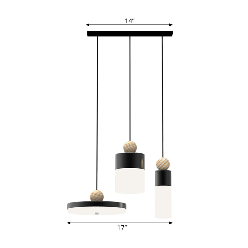 Cylindrical Metal Suspension Light Modernism LED Black Pendulum Light with Round/Linear Canopy Clearhalo 'Ceiling Lights' 'Modern Pendants' 'Modern' 'Pendant Lights' 'Pendants' Lighting' 166285