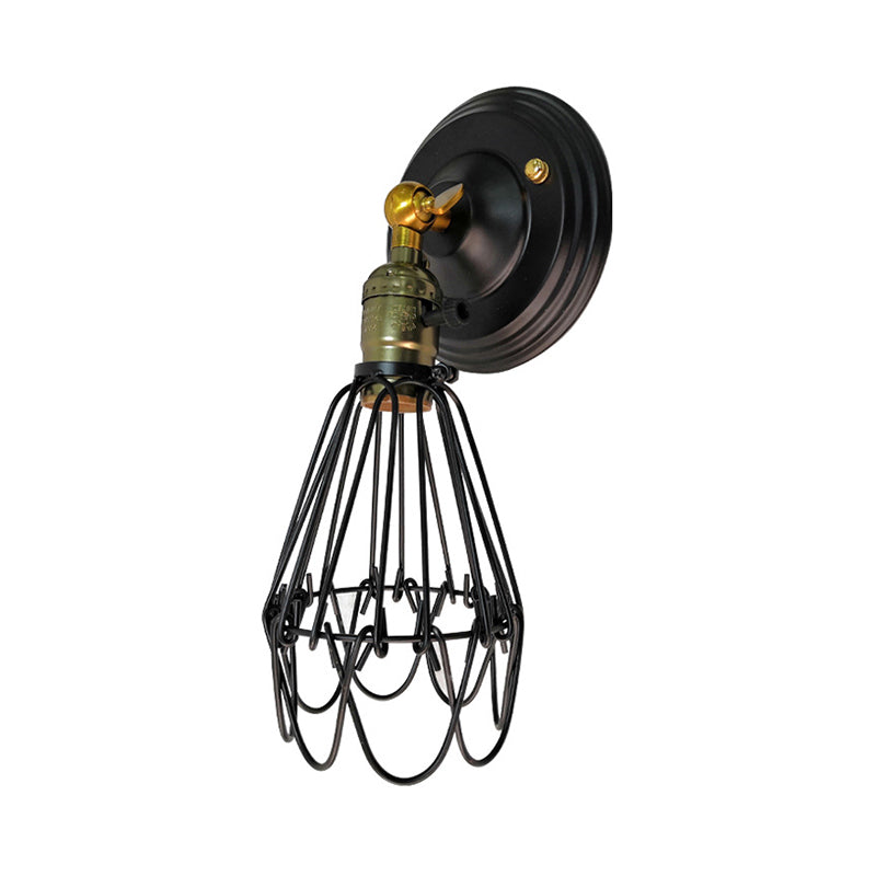 Wrought Iron Wire Guard Wall Lighting Farmhouse Style 1 Bulb Restaurant Rotatable Sconce Lamp in Black/Bronze Clearhalo 'Wall Lamps & Sconces' 'Wall Lights' Lighting' 166301