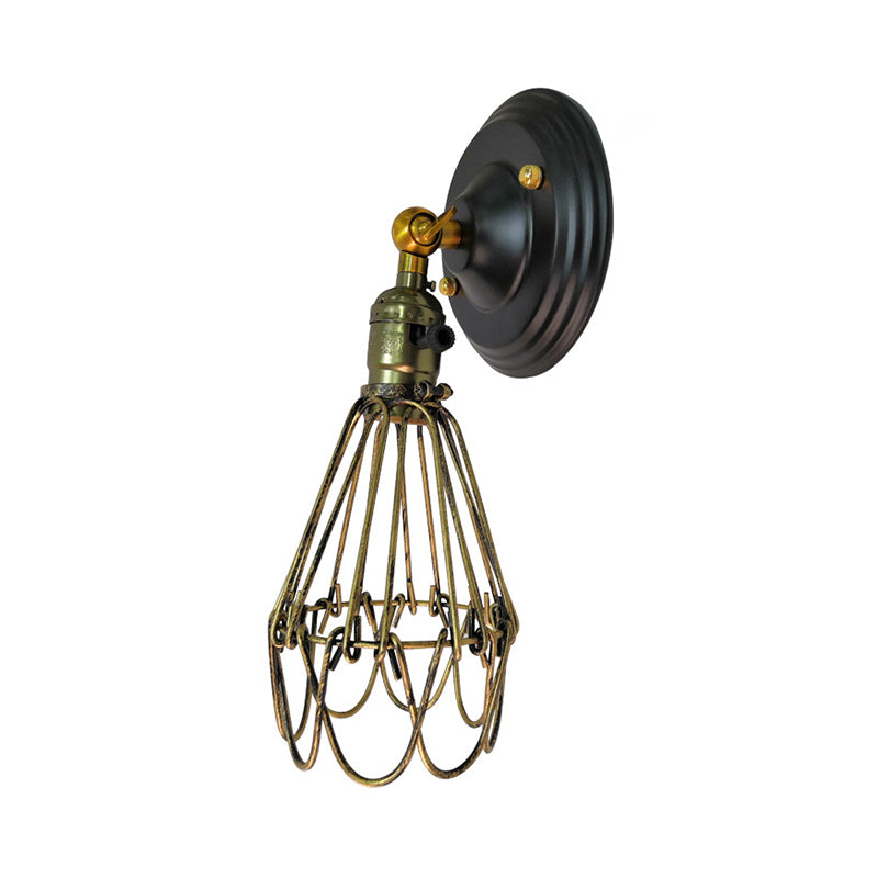 Wrought Iron Wire Guard Wall Lighting Farmhouse Style 1 Bulb Restaurant Rotatable Sconce Lamp in Black/Bronze Clearhalo 'Wall Lamps & Sconces' 'Wall Lights' Lighting' 166304