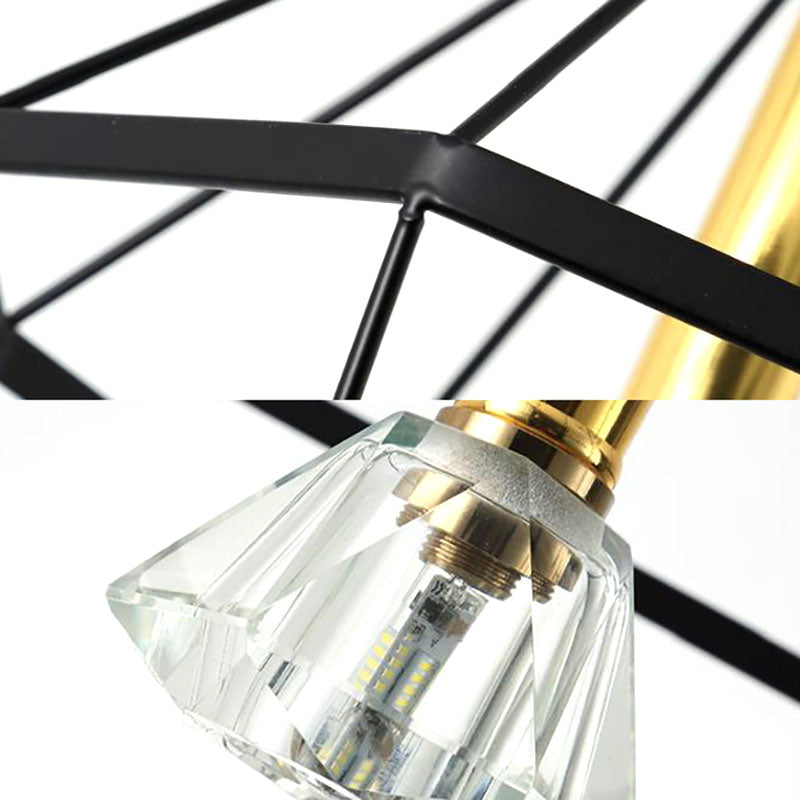 LED Cage Flared Semi Flush Light Loft Style Black Metal Semi Flush Pendant Light with Crystal Shade Clearhalo 'Ceiling Lights' 'Close To Ceiling Lights' 'Close to ceiling' 'Semi-flushmount' Lighting' 166317