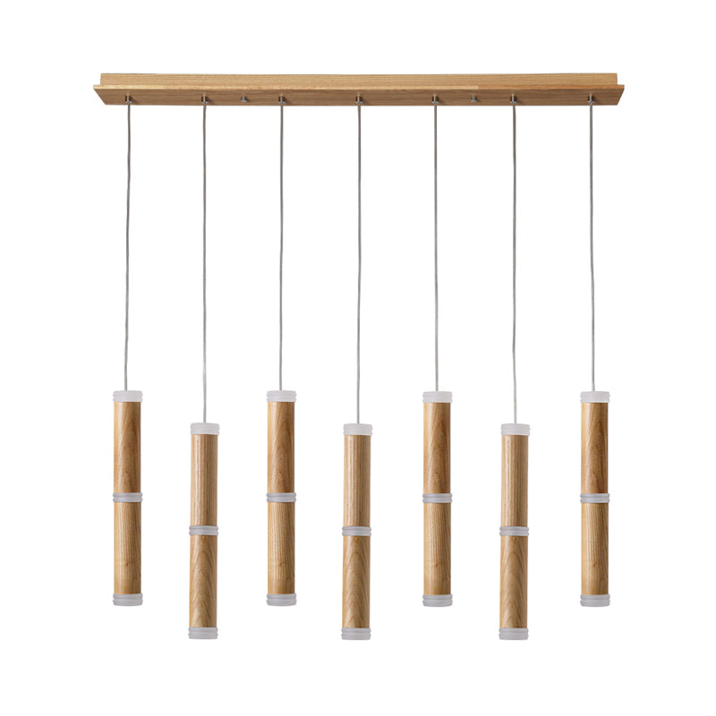 Micro Tube LED Pendant Light Contemplrary Wooden 7/9-Head Dining Room Cluster Ceiling Lamp in Warm/White Light Clearhalo 'Ceiling Lights' 'Pendant Lights' 'Pendants' Lighting' 166358