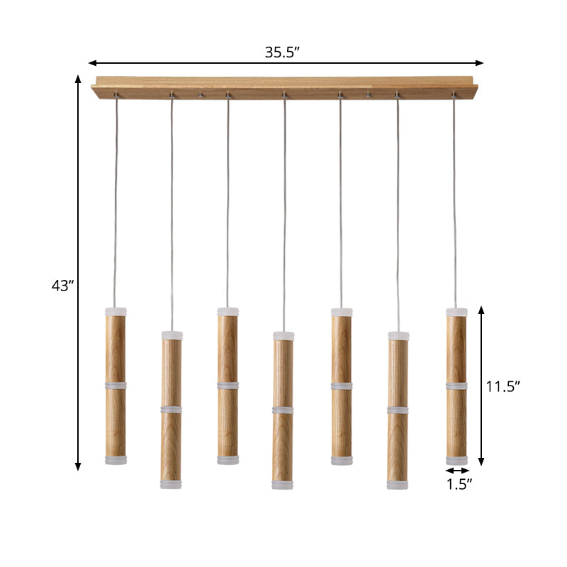 Micro Tube LED Pendant Light Contemplrary Wooden 7/9-Head Dining Room Cluster Ceiling Lamp in Warm/White Light Clearhalo 'Ceiling Lights' 'Pendant Lights' 'Pendants' Lighting' 166359