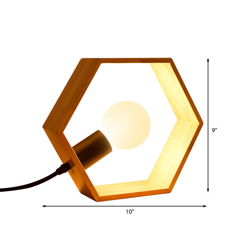 1 Light Hexagon Table Lighting with Frame Shade Lodge Style Wood Standing Lamp for Bedside Clearhalo 'Lamps' 'Table Lamps' Lighting' 166379