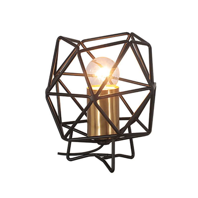 6"/12.5" Wide Geometric Cage Metal Table Light Retro Industrial 1 Light Bedside Standing Table Lamp in Black Clearhalo 'Lamps' 'Table Lamps' Lighting' 166400