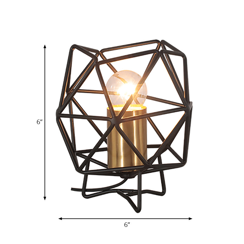 6"/12.5" Wide Geometric Cage Metal Table Light Retro Industrial 1 Light Bedside Standing Table Lamp in Black Clearhalo 'Lamps' 'Table Lamps' Lighting' 166401