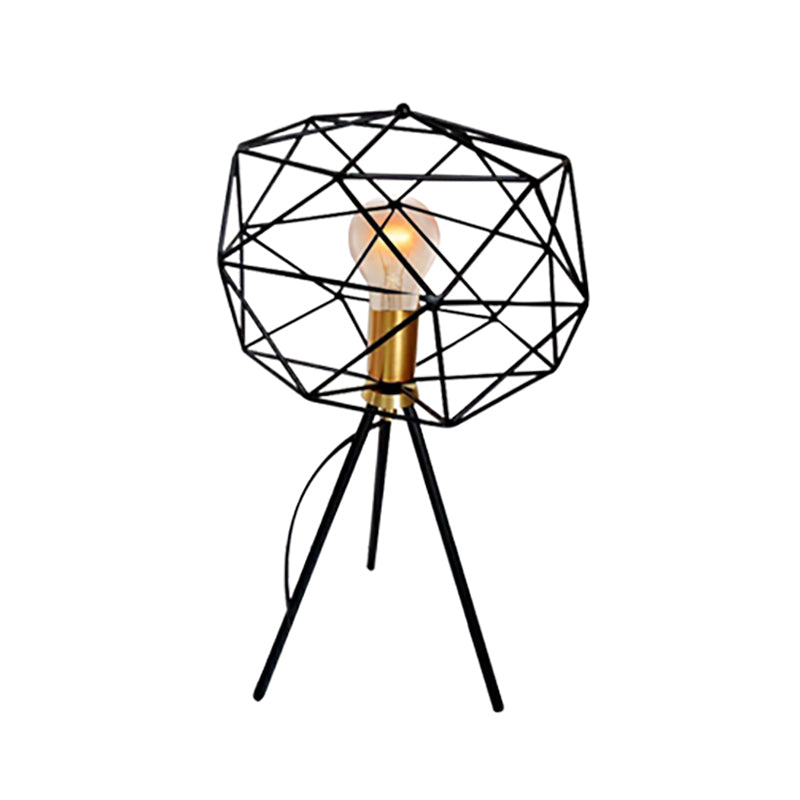 6"/12.5" Wide Geometric Cage Metal Table Light Retro Industrial 1 Light Bedside Standing Table Lamp in Black Clearhalo 'Lamps' 'Table Lamps' Lighting' 166403