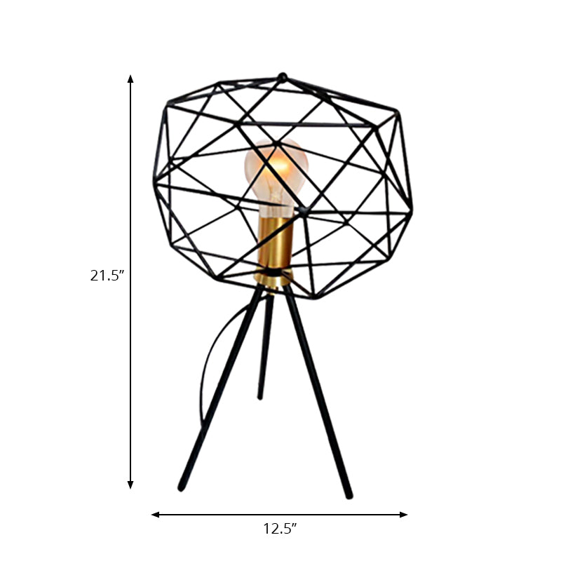 6"/12.5" Wide Geometric Cage Metal Table Light Retro Industrial 1 Light Bedside Standing Table Lamp in Black Clearhalo 'Lamps' 'Table Lamps' Lighting' 166404