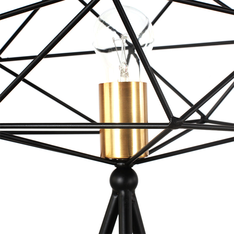 6"/12.5" Wide Geometric Cage Metal Table Light Retro Industrial 1 Light Bedside Standing Table Lamp in Black Clearhalo 'Lamps' 'Table Lamps' Lighting' 166405