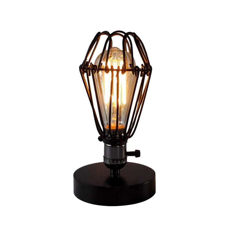 Wrought Iron Black Table Lighting Wire Frame 1 Light Industrial Style Table Lamp with Petal Design Clearhalo 'Lamps' 'Table Lamps' Lighting' 166510