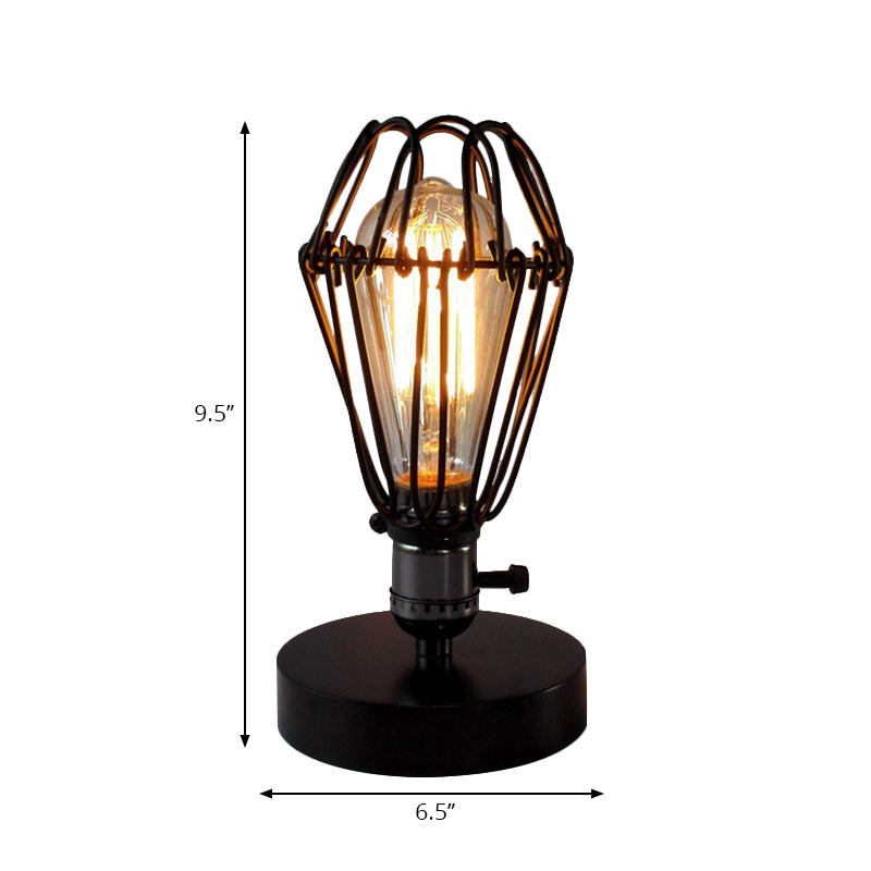 Wrought Iron Black Table Lighting Wire Frame 1 Light Industrial Style Table Lamp with Petal Design Clearhalo 'Lamps' 'Table Lamps' Lighting' 166511