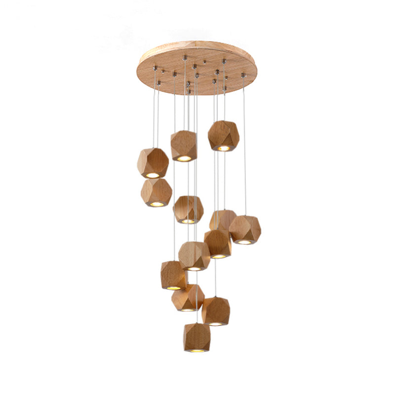 Modern Spiral Wood LED Cluster Pendant Light 10/13-Head Ceiling Light Fixture for Living Room Clearhalo 'Ceiling Lights' 'Pendant Lights' 'Pendants' Lighting' 166514