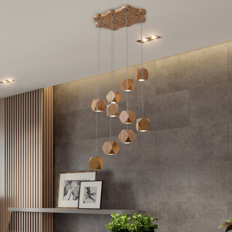 Modern Spiral Wood LED Cluster Pendant Light 10/13-Head Ceiling Light Fixture for Living Room Clearhalo 'Ceiling Lights' 'Pendant Lights' 'Pendants' Lighting' 166516