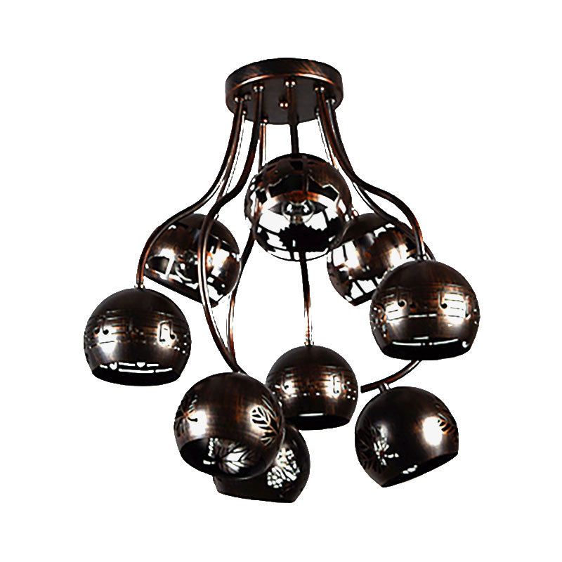 9 Heads Semi Flush Chandelier Farmhouse Style Global Iron Ceiling Light Fixture with Music Note and Leaf Design in Rust Clearhalo 'Ceiling Lights' 'Close To Ceiling Lights' 'Close to ceiling' 'Semi-flushmount' Lighting' 166579