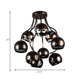 9 Heads Semi Flush Chandelier Farmhouse Style Global Iron Ceiling Light Fixture with Music Note and Leaf Design in Rust Clearhalo 'Ceiling Lights' 'Close To Ceiling Lights' 'Close to ceiling' 'Semi-flushmount' Lighting' 166580