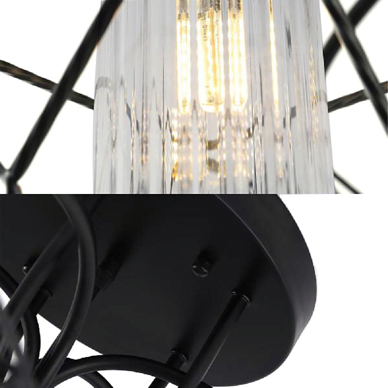 Cage Diamond Bedroom Ceiling Mount Chandelier Retro Metal 4/6 Lights Black Pendant Light with Inner Clear Glass Shade Clearhalo 'Ceiling Lights' 'Close To Ceiling Lights' 'Close to ceiling' 'Glass shade' 'Glass' 'Semi-flushmount' Lighting' 166599