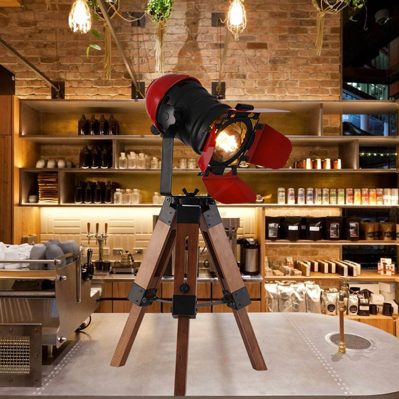 Red 1 Light Desk Light Industrial Style Metal and Wood Tripod Desk Lamp for Restaurant Red Clearhalo 'Lamps' 'Table Lamps' Lighting' 166600