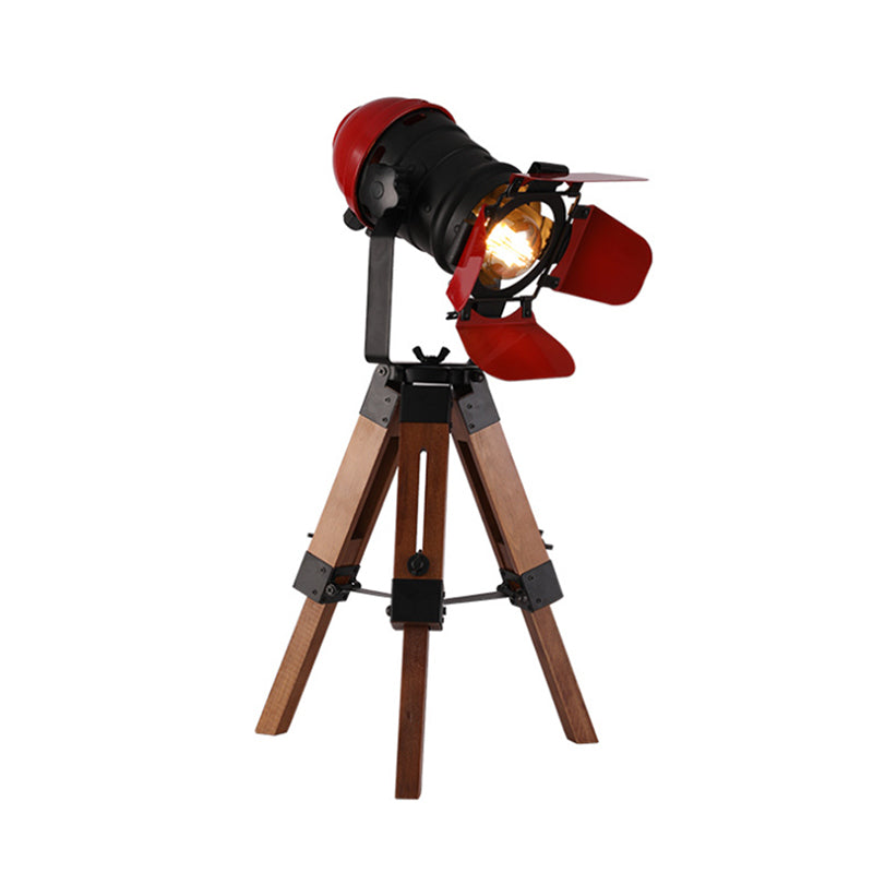 Red 1 Light Desk Light Industrial Style Metal and Wood Tripod Desk Lamp for Restaurant Clearhalo 'Lamps' 'Table Lamps' Lighting' 166602