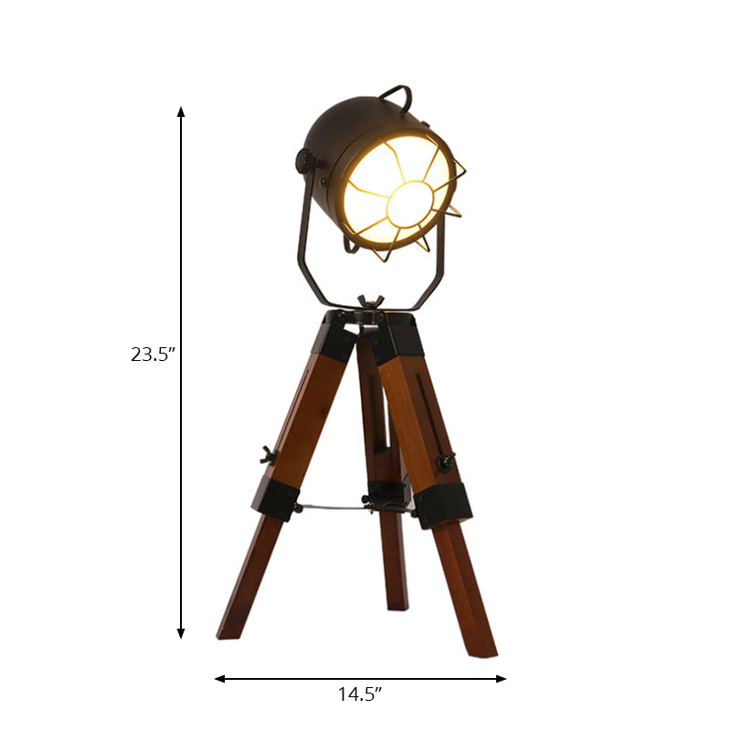 Loft Industrial Bell Shade Desk Lamp with Tripod 1 Head Metal and Wood Small Table Lamp in Brown Clearhalo 'Lamps' 'Table Lamps' Lighting' 166623