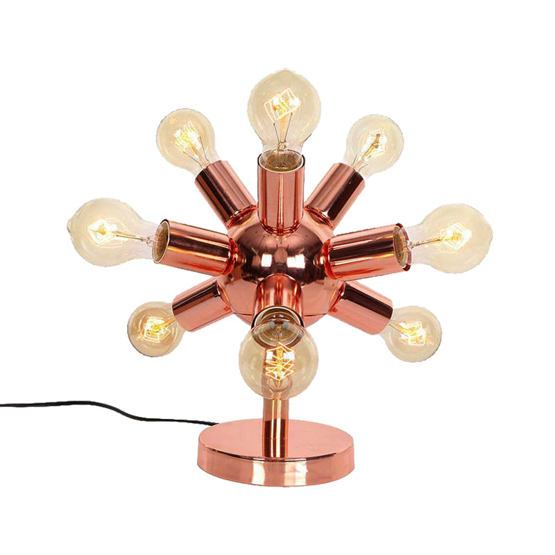 6/9-Head Metallic Table Lamp Industrial Style Copper Finish Sputnik Bedroom Table Lighting with Exposed Bulb Clearhalo 'Lamps' 'Table Lamps' Lighting' 166627