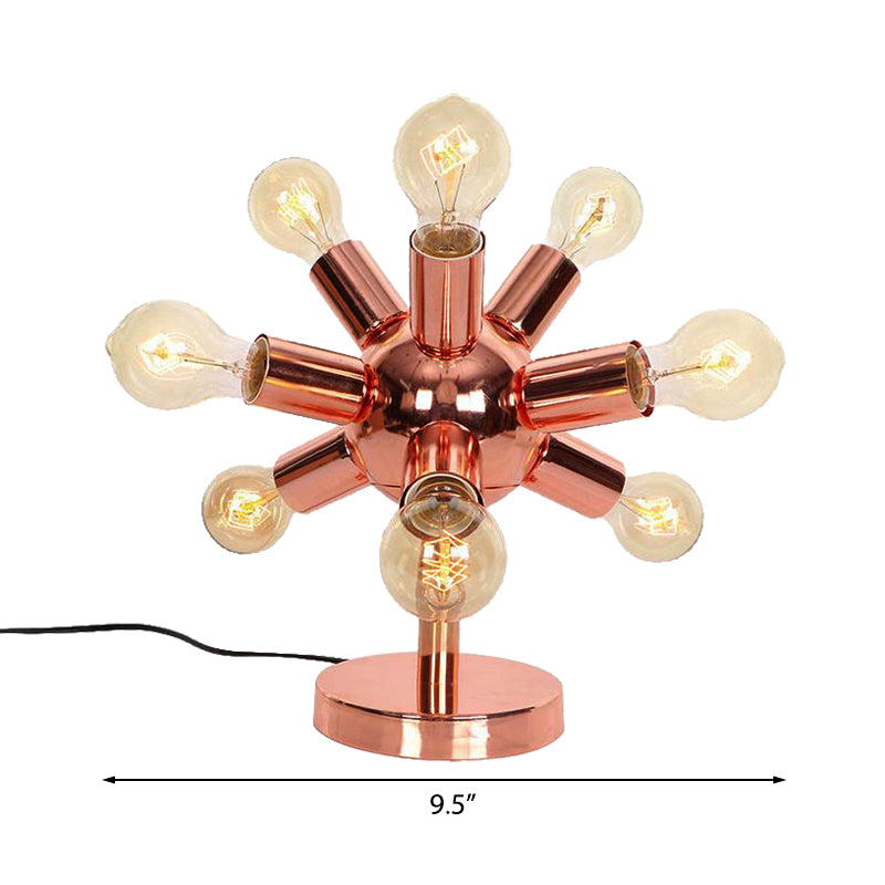 6/9-Head Metallic Table Lamp Industrial Style Copper Finish Sputnik Bedroom Table Lighting with Exposed Bulb Clearhalo 'Lamps' 'Table Lamps' Lighting' 166628